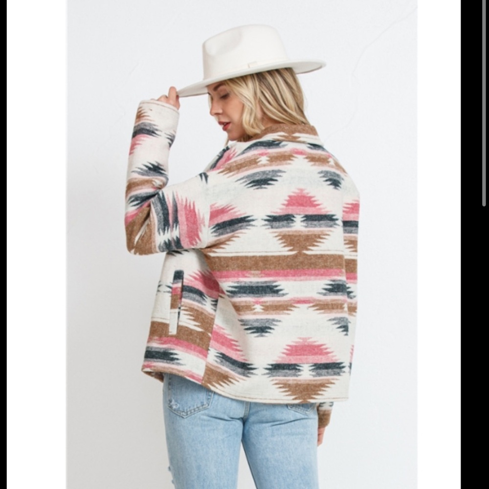 Women’s Multicolor Aztec Shacket Loose Boho Jacket Button Down - Western XL